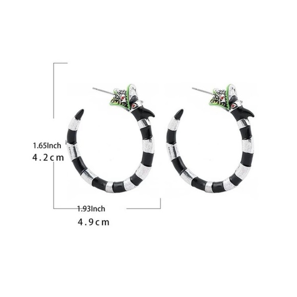 BEETLEJUICE! Sandworm Black Silver Hoop Earrings Halloween Fall - Picture 2 of 2